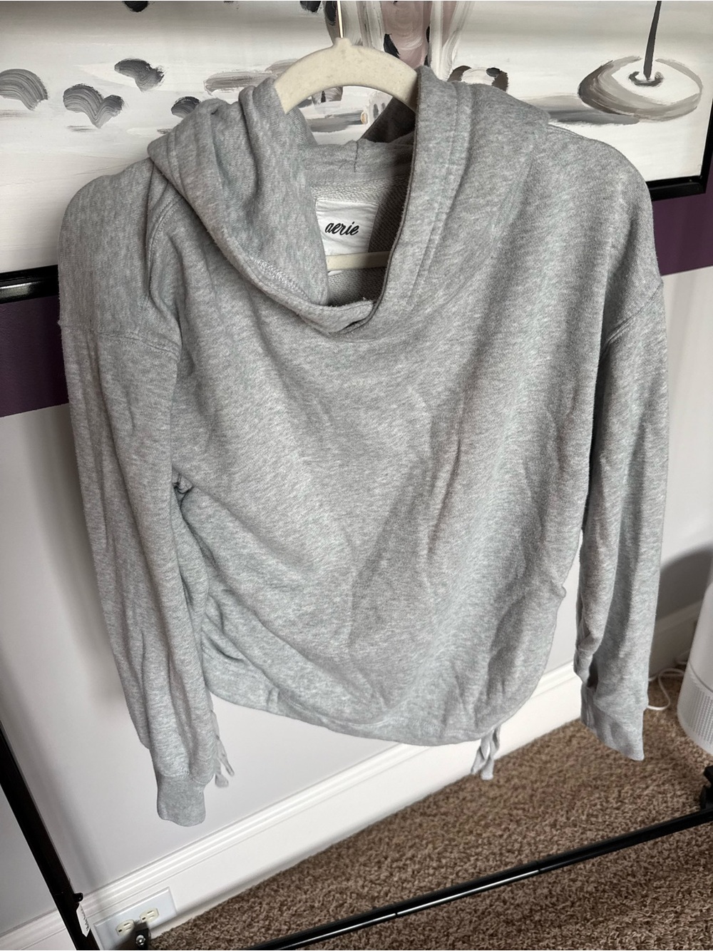 aerie Light Gray Cozy Hooded Turtleneck Sweater